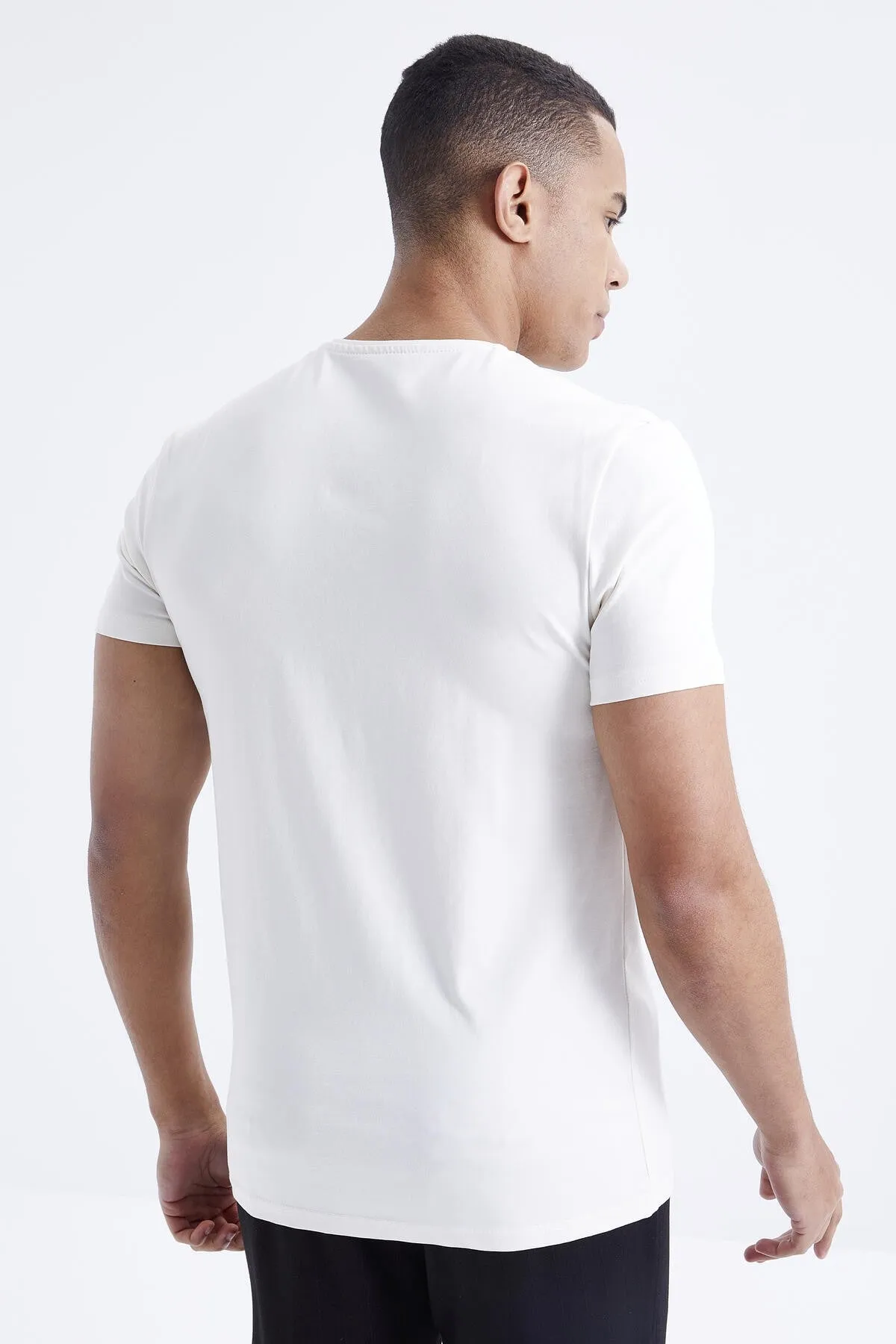 basic kisa kol standart kalip v yaka erkek t-shirt - 87912