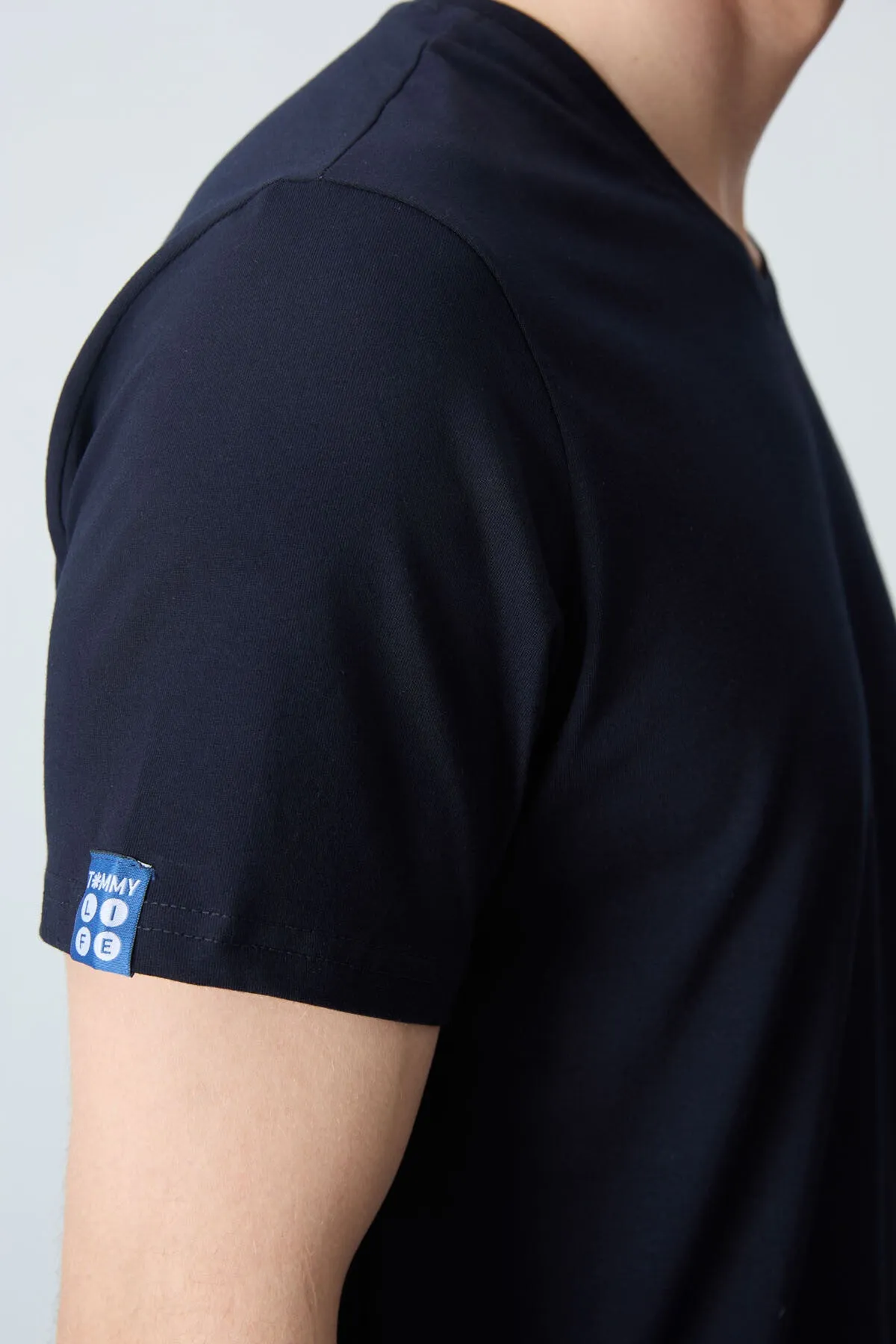 basic kisa kol standart kalip v yaka erkek t-shirt - 87912