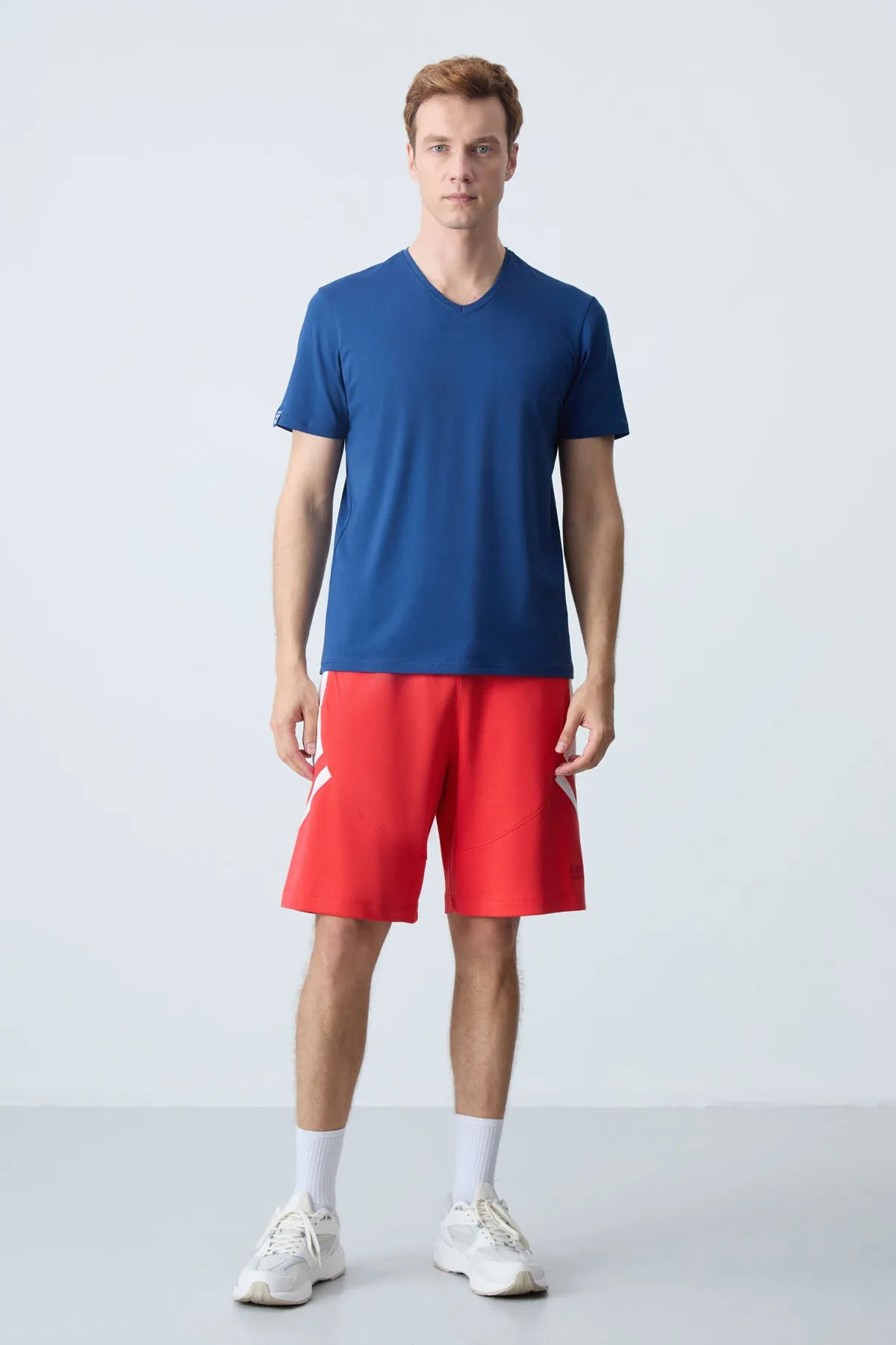 basic kisa kol standart kalip v yaka erkek t-shirt - 87912