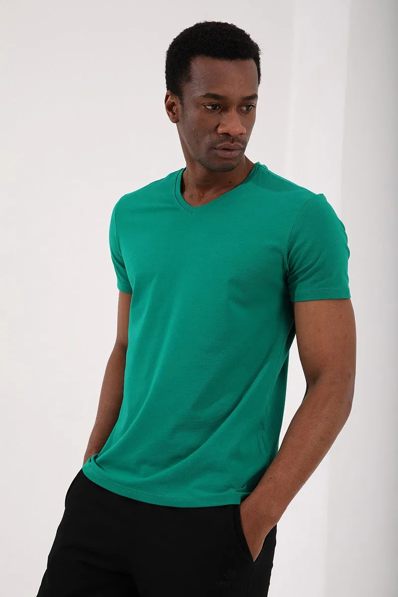 basic kisa kol standart kalip v yaka erkek t-shirt - 87912
