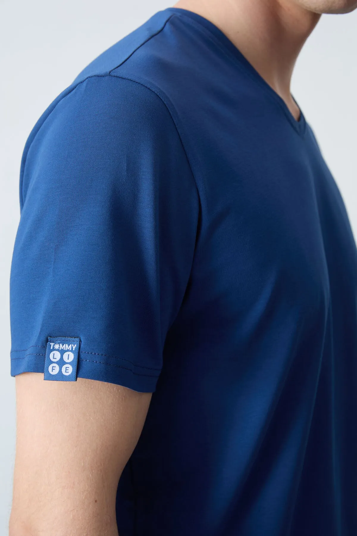 basic kisa kol standart kalip v yaka erkek t-shirt - 87912