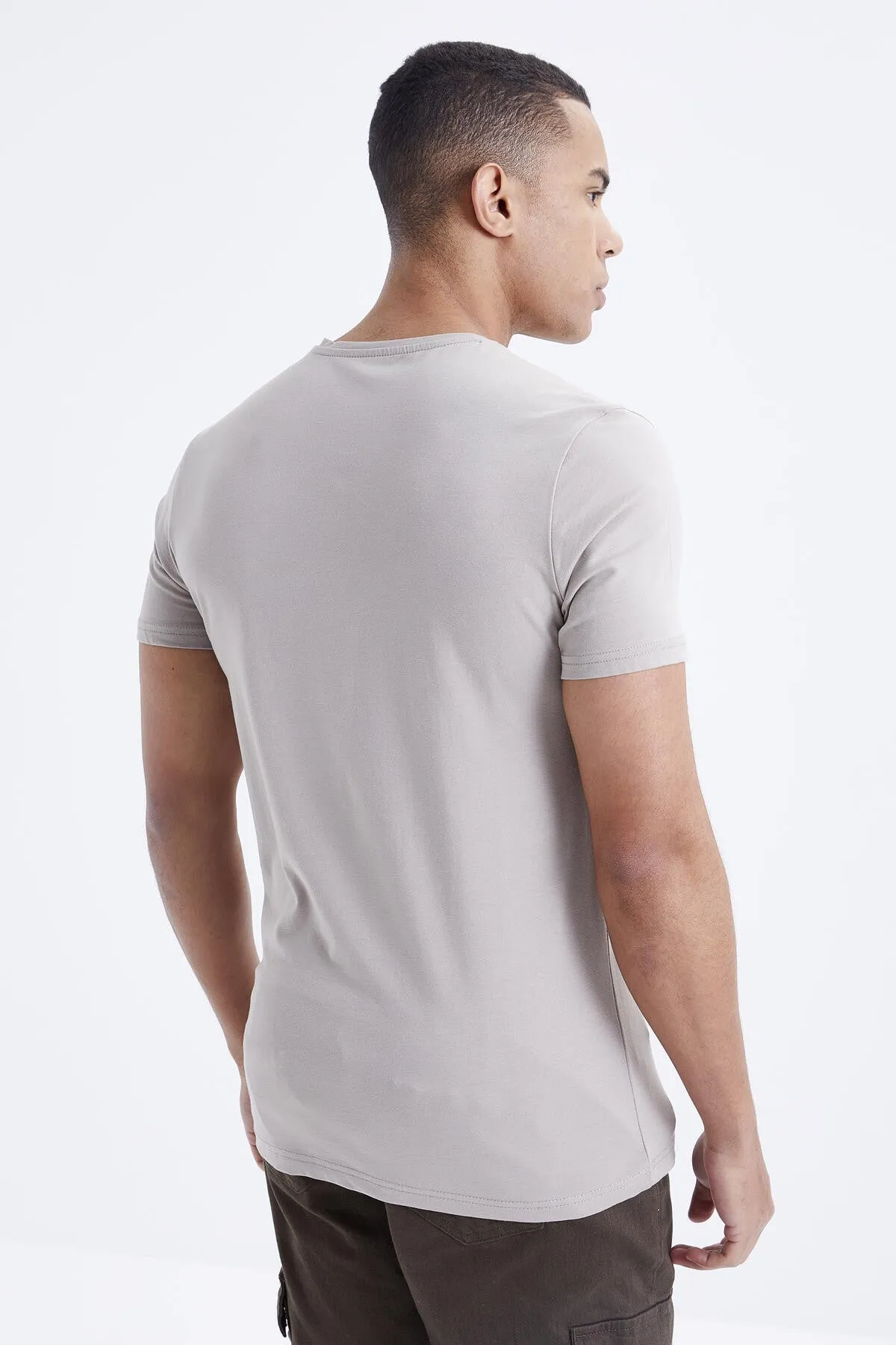 basic kisa kol standart kalip v yaka erkek t-shirt - 87912