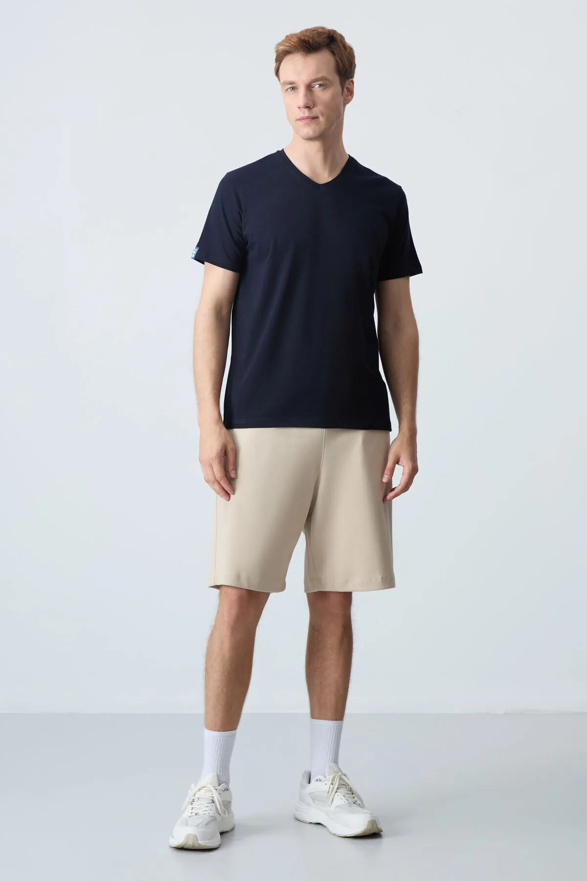 basic kisa kol standart kalip v yaka erkek t-shirt - 87912