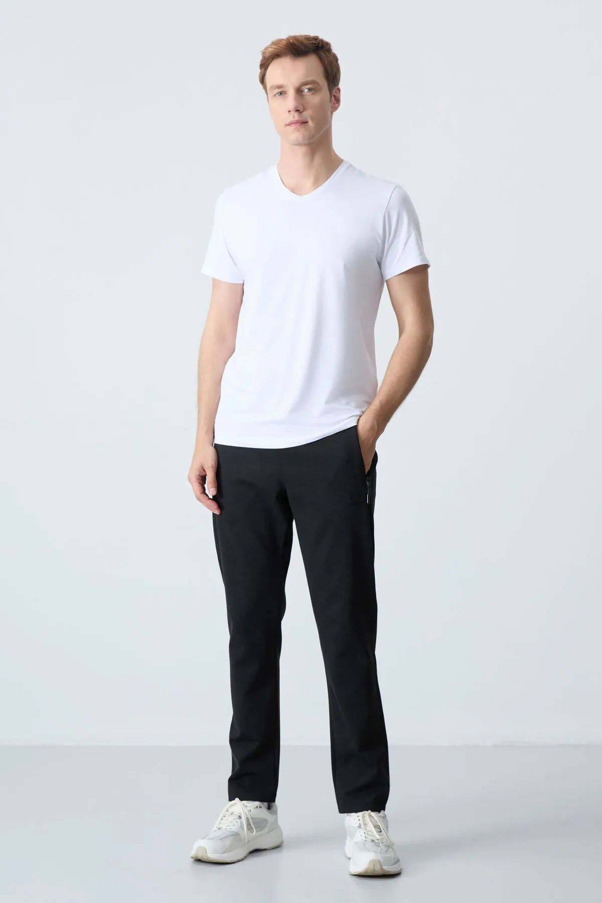 basic kisa kol standart kalip v yaka erkek t-shirt - 87912