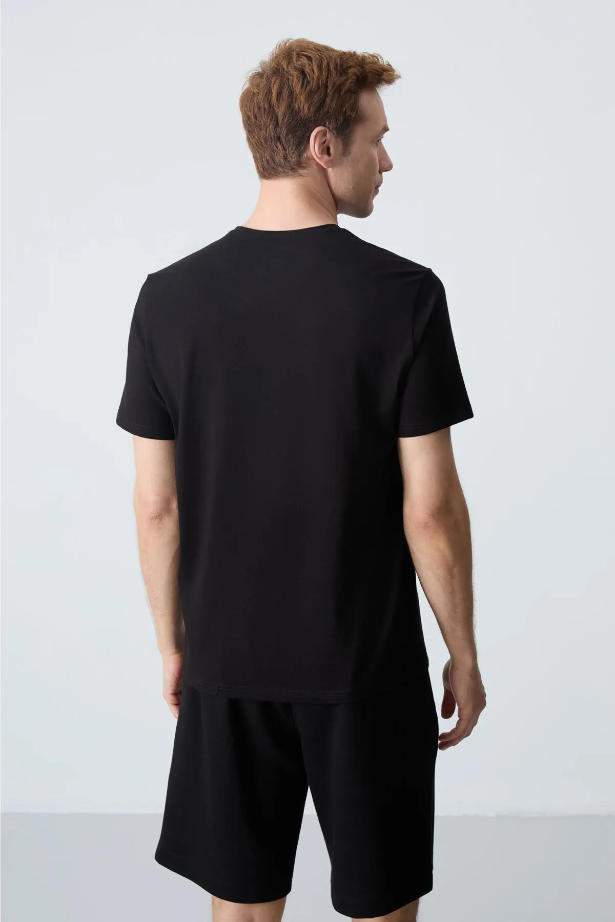 basic kisa kol standart kalip v yaka erkek t-shirt - 87912