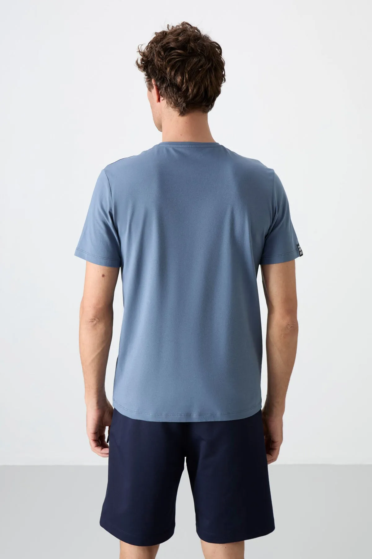 basic kisa kol standart kalip v yaka erkek t-shirt - 87912