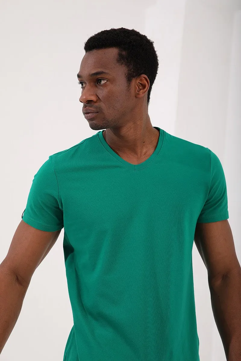 basic kisa kol standart kalip v yaka erkek t-shirt - 87912