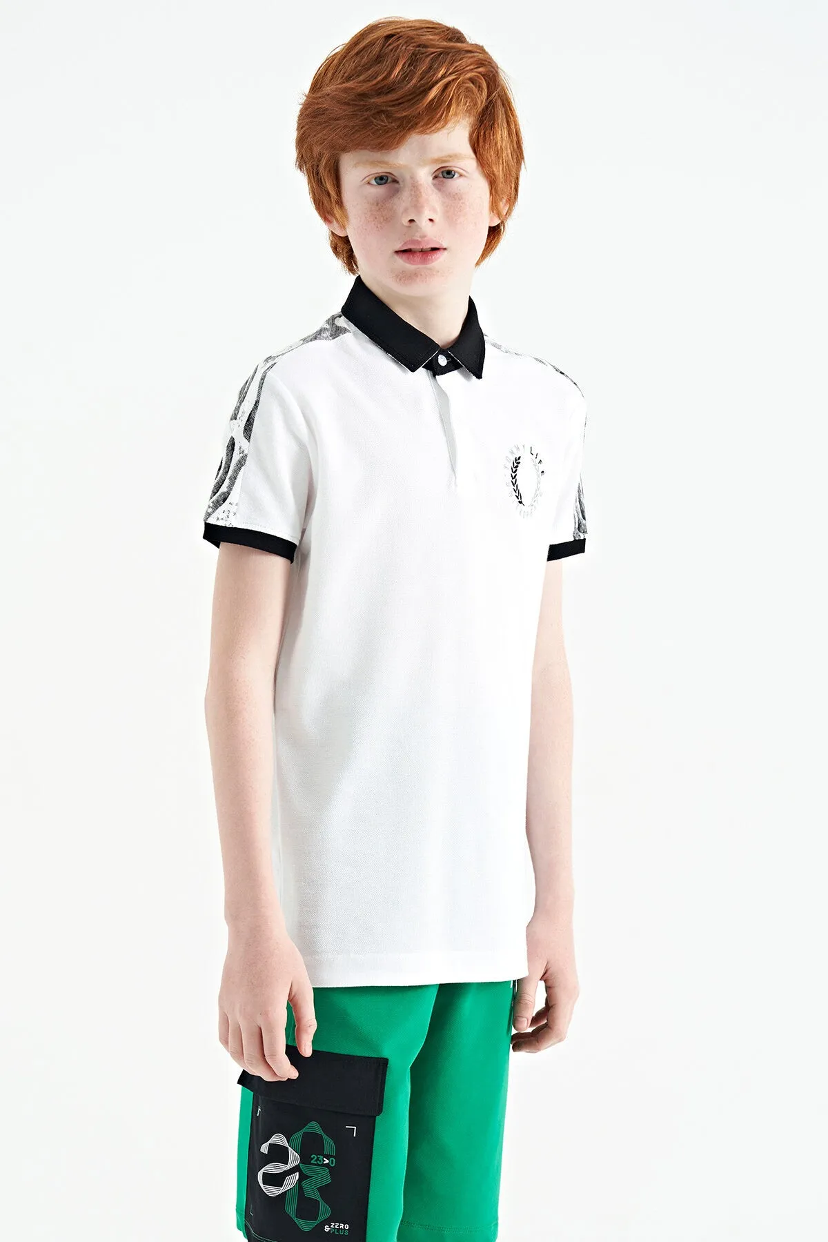 baski detayli pola yaka standart kalip erkek çocuk t-shirt - 11166