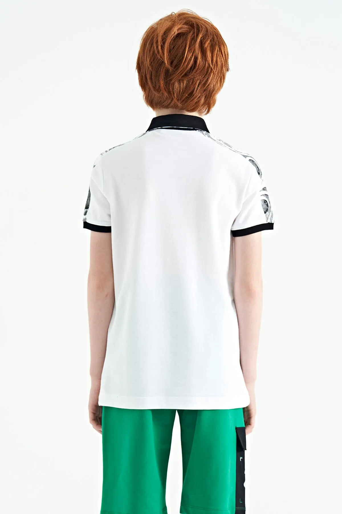 baski detayli pola yaka standart kalip erkek çocuk t-shirt - 11166