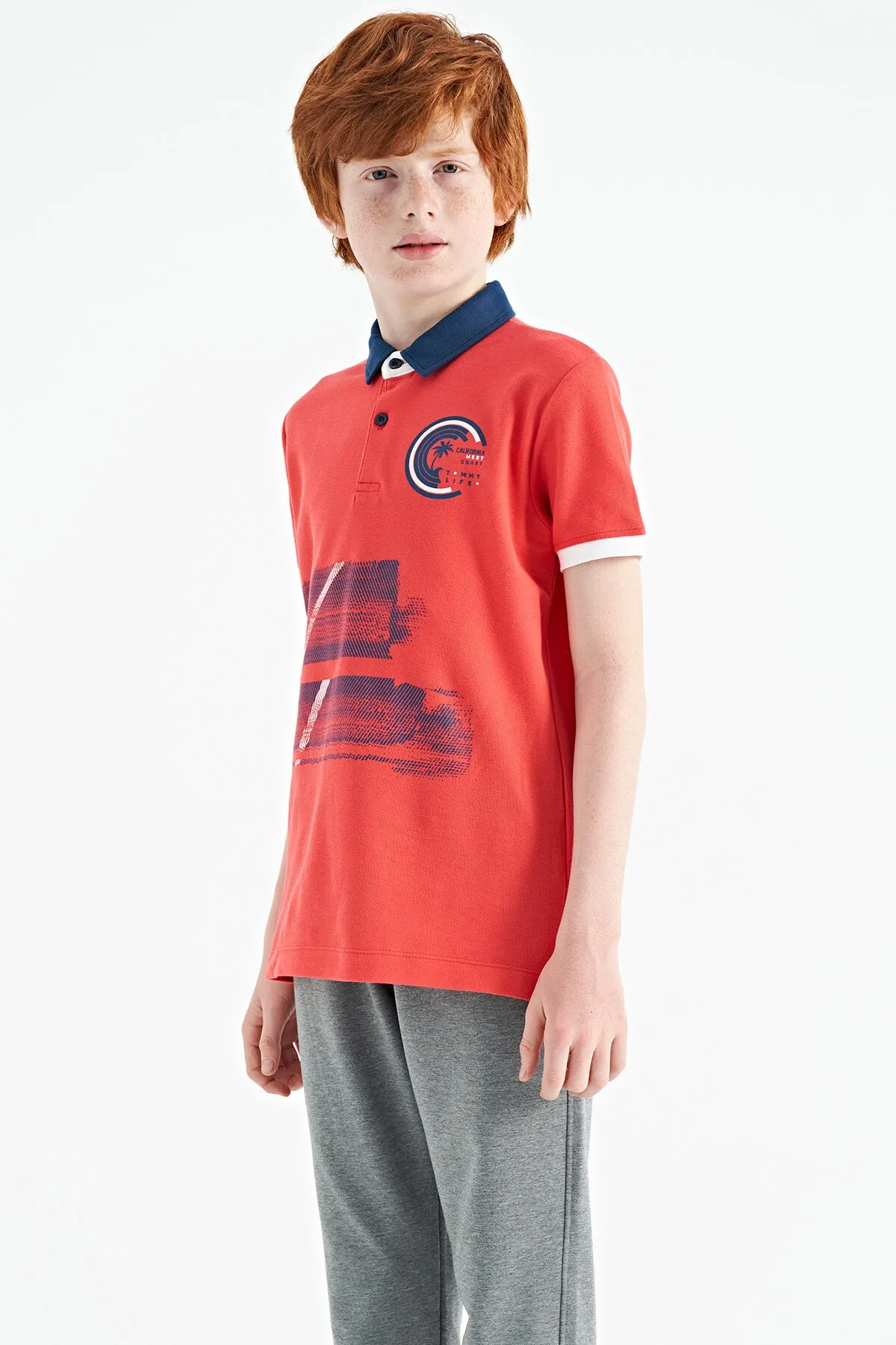 baski detayli polo yaka standart kalip erkek çocuk t-shirt - 11094