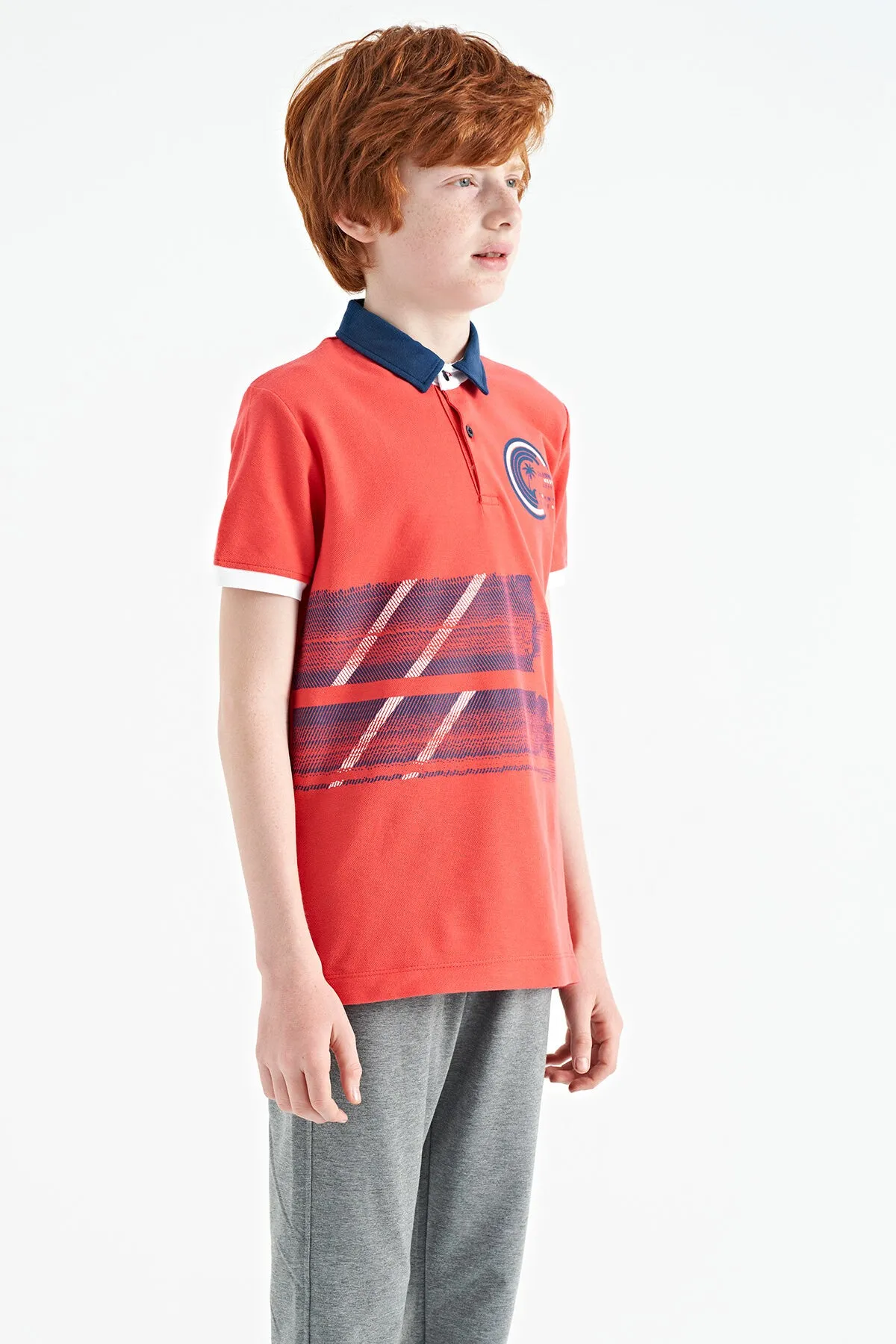 baski detayli polo yaka standart kalip erkek çocuk t-shirt - 11094
