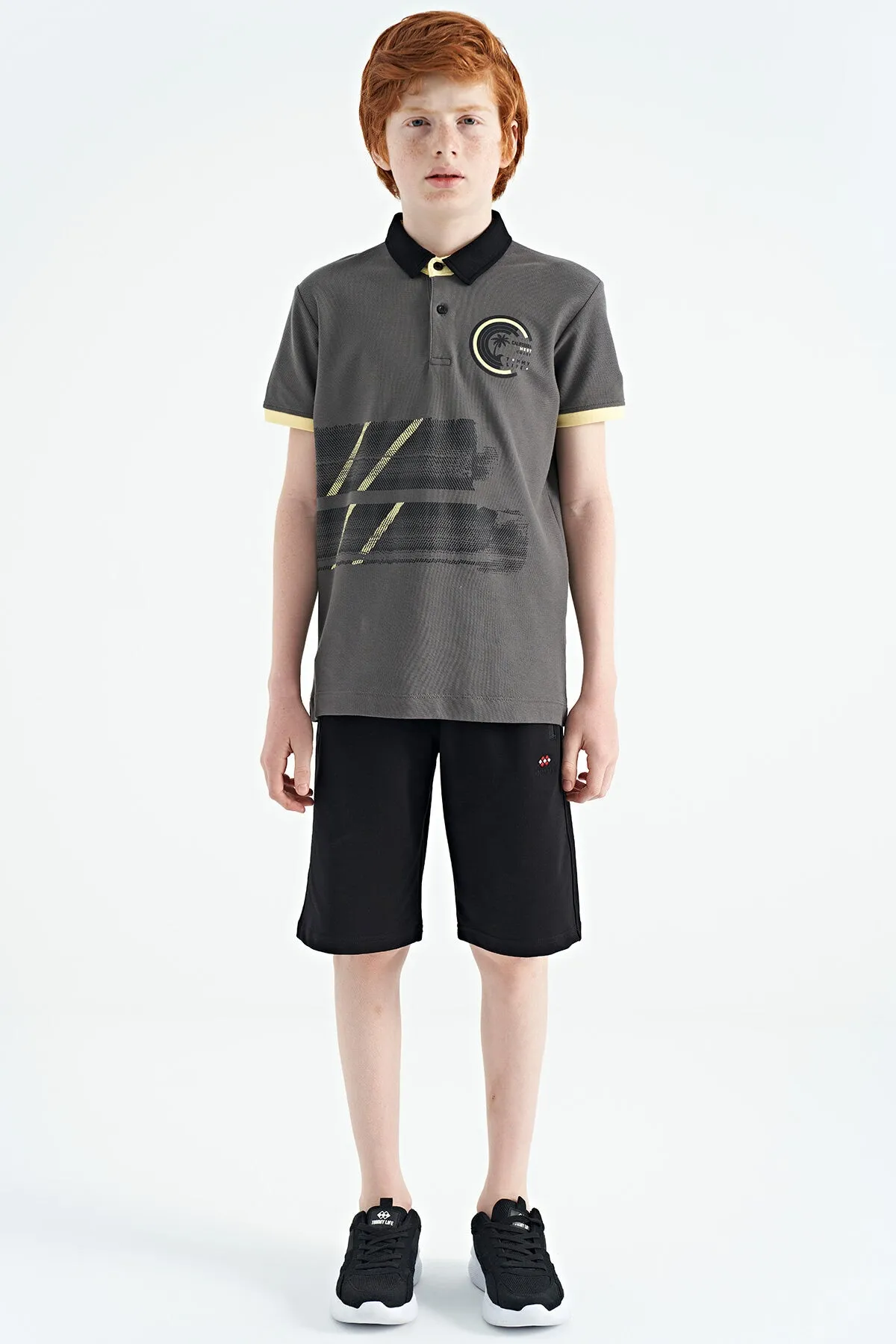 baski detayli polo yaka standart kalip erkek çocuk t-shirt - 11094