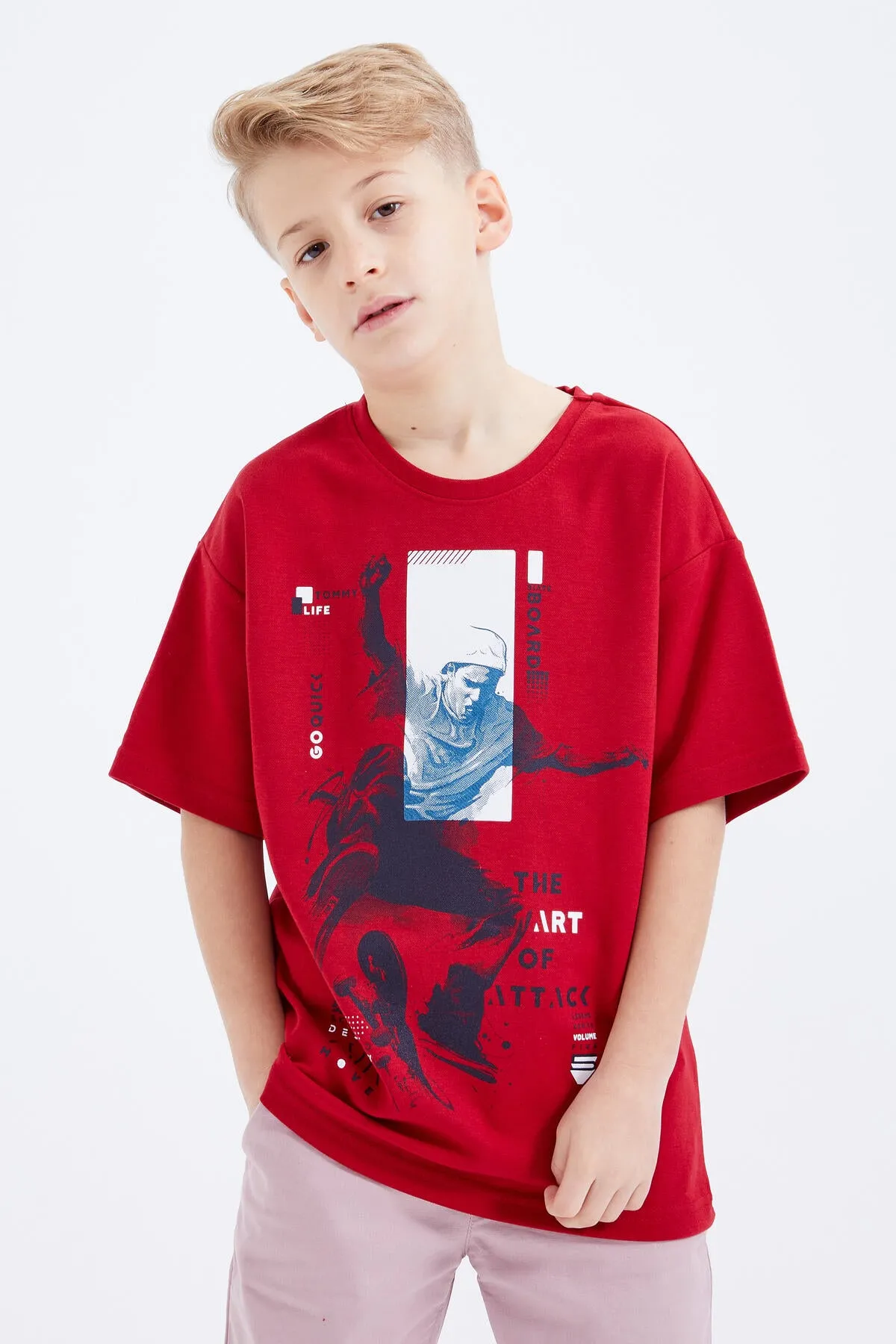 baskili kisa kollu o yaka erkek çocuk t-shirt - 10912