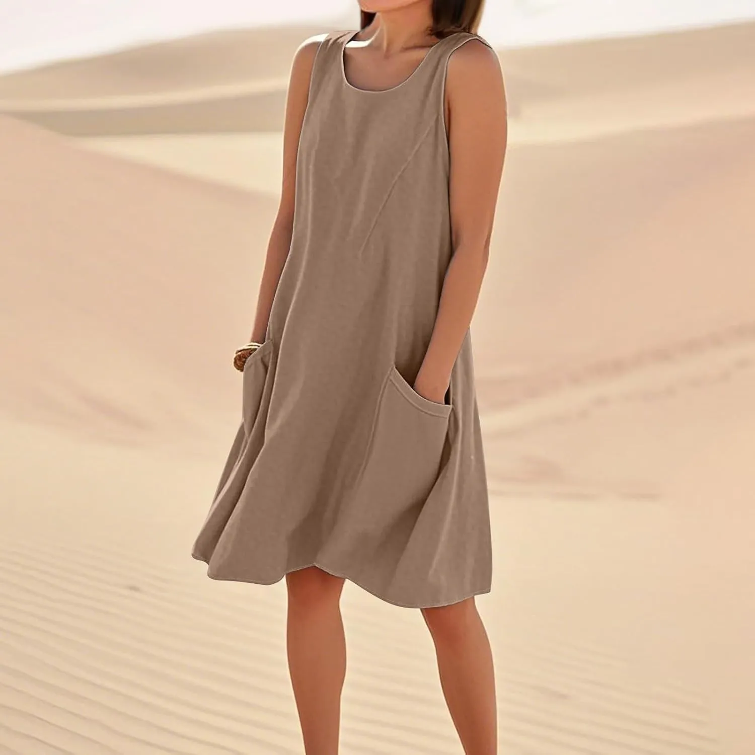 BAXLIMEK Sundresses for Women,2025 Summer Casual Loose U Neck Sleeveless Mini Dress,Trendy Print Flowy Ruched Beach Dress