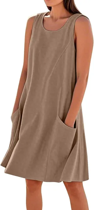 BAXLIMEK Sundresses for Women,2025 Summer Casual Loose U Neck Sleeveless Mini Dress,Trendy Print Flowy Ruched Beach Dress