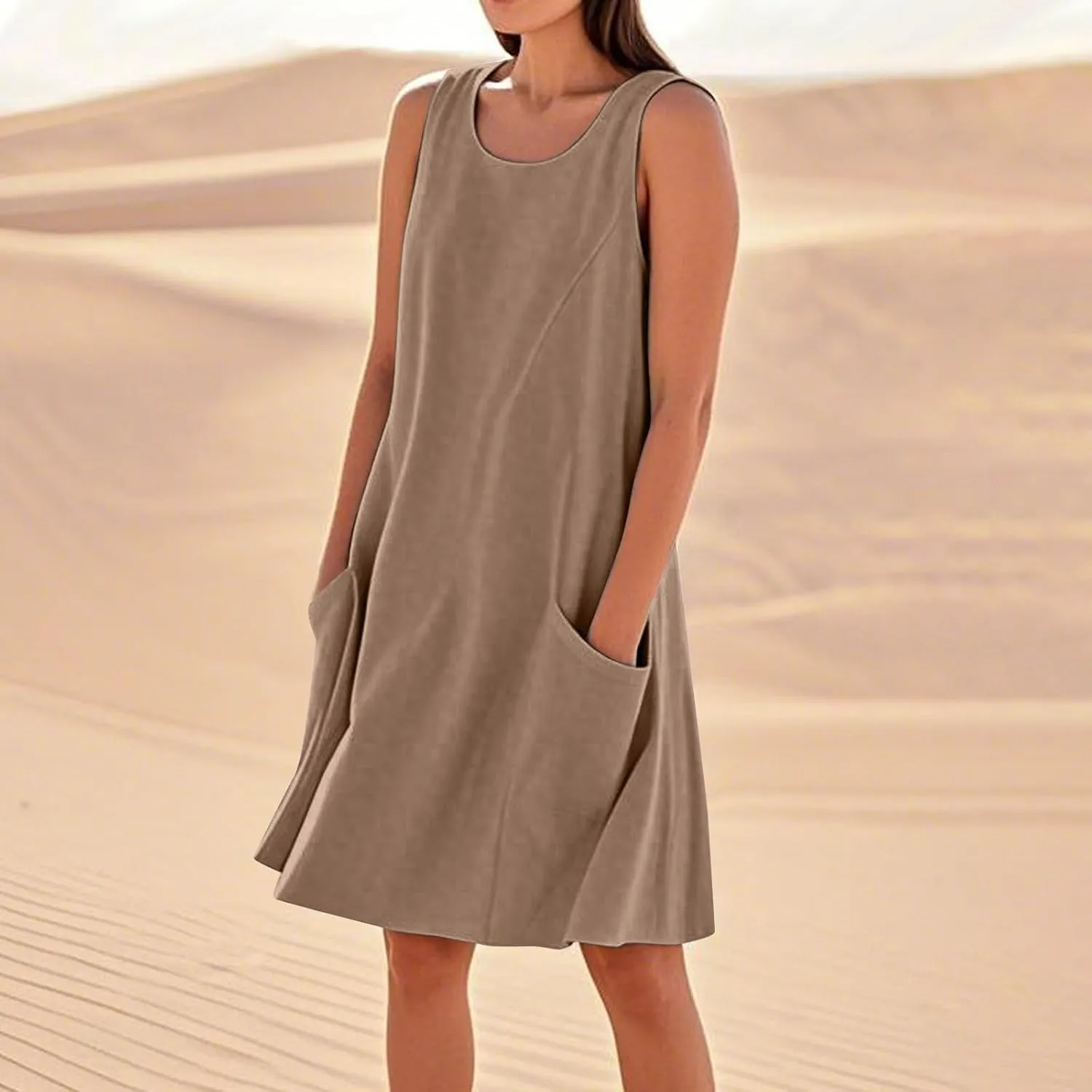 BAXLIMEK Sundresses for Women,2025 Summer Casual Loose U Neck Sleeveless Mini Dress,Trendy Print Flowy Ruched Beach Dress