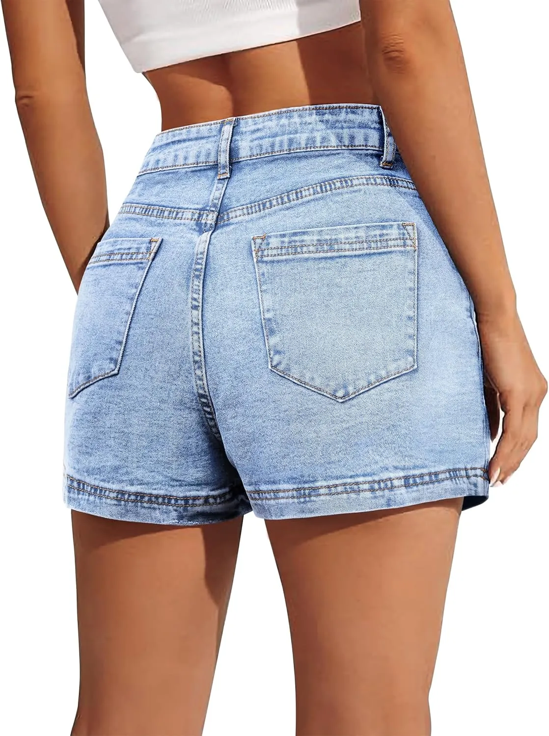 BISUAL Denim Skort for Women High Waist Ripped Mini Denim Skirt Casual Distressed Stretch Women Jean Skirt