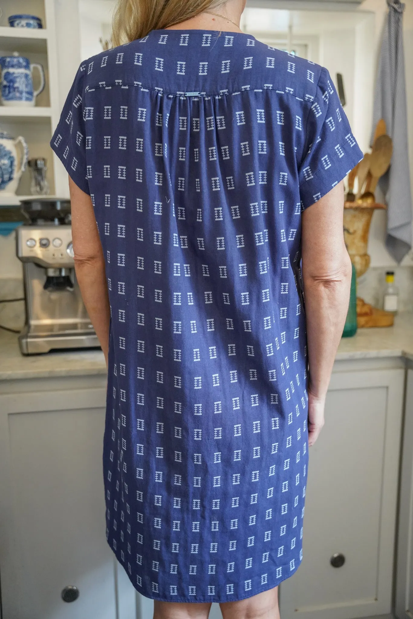 Blue Knee Length Curve Hem Dress