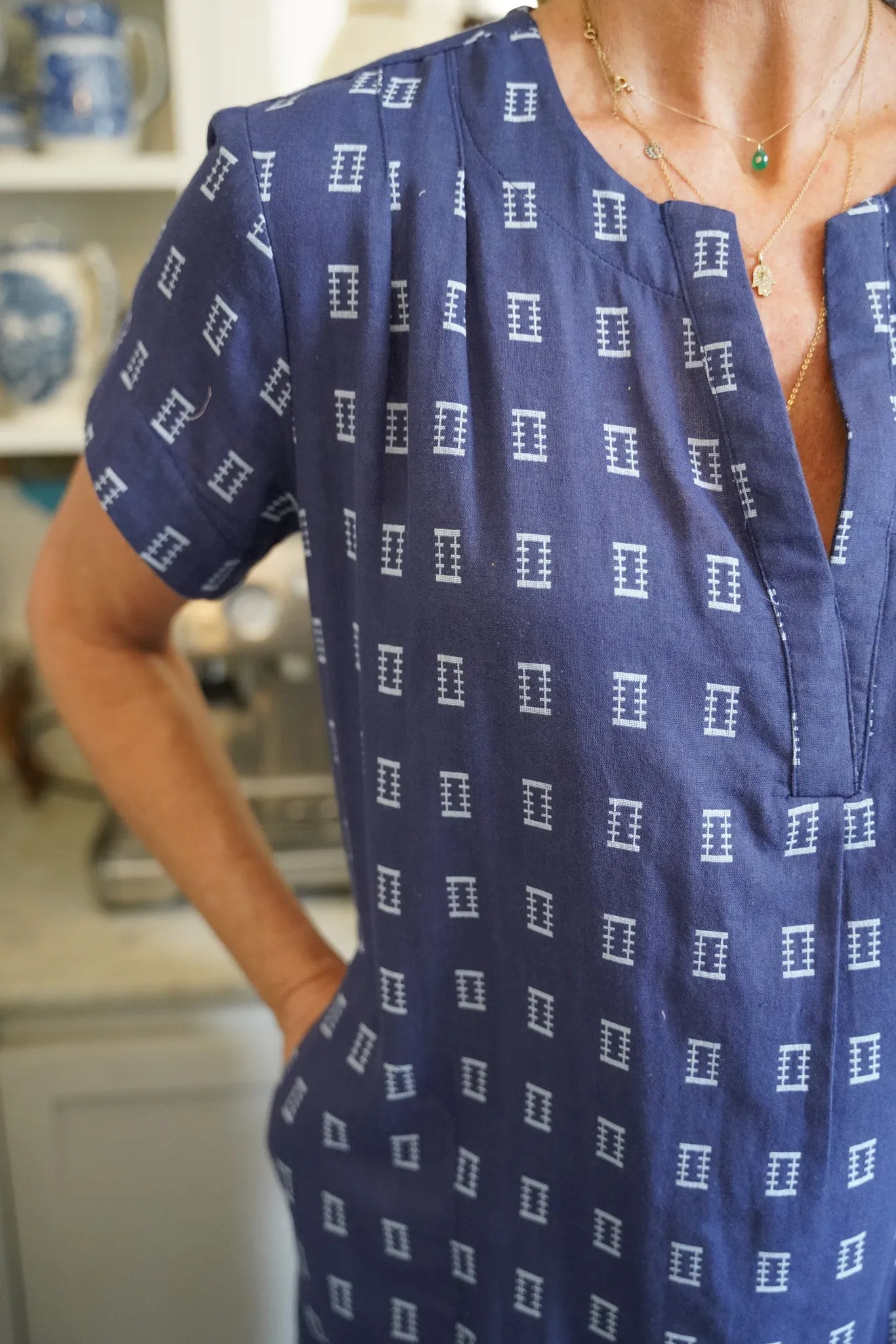 Blue Knee Length Curve Hem Dress