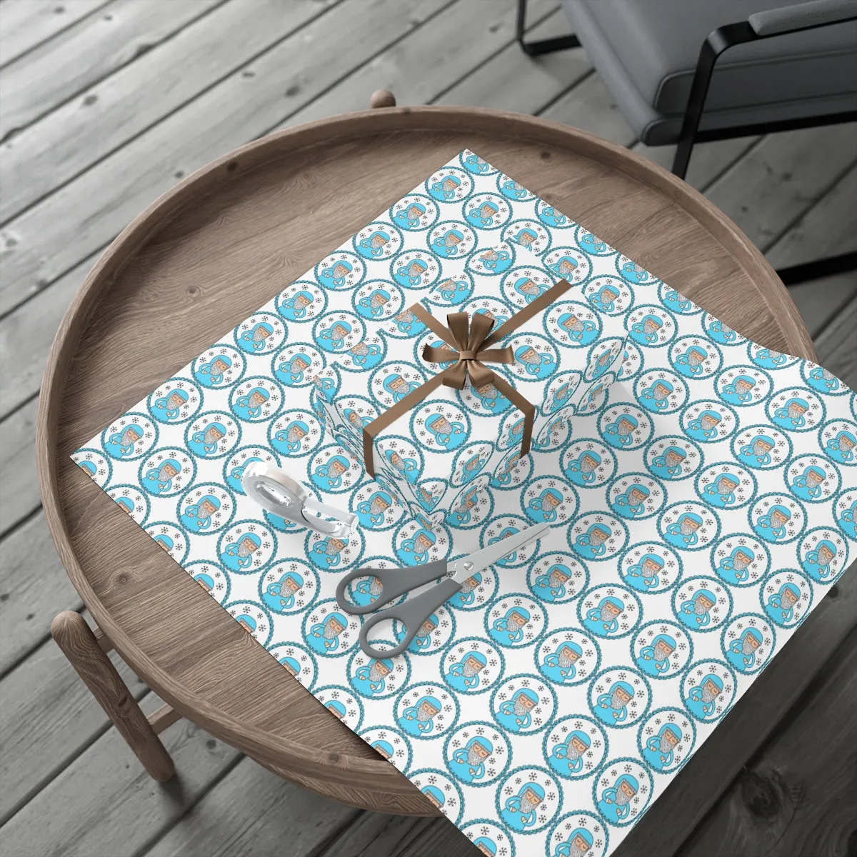Blue Santa Gift Wrap Paper, Blue Santa Claus Paper, Pastel Christmas Paper, Blue Holiday Wrapping Paper