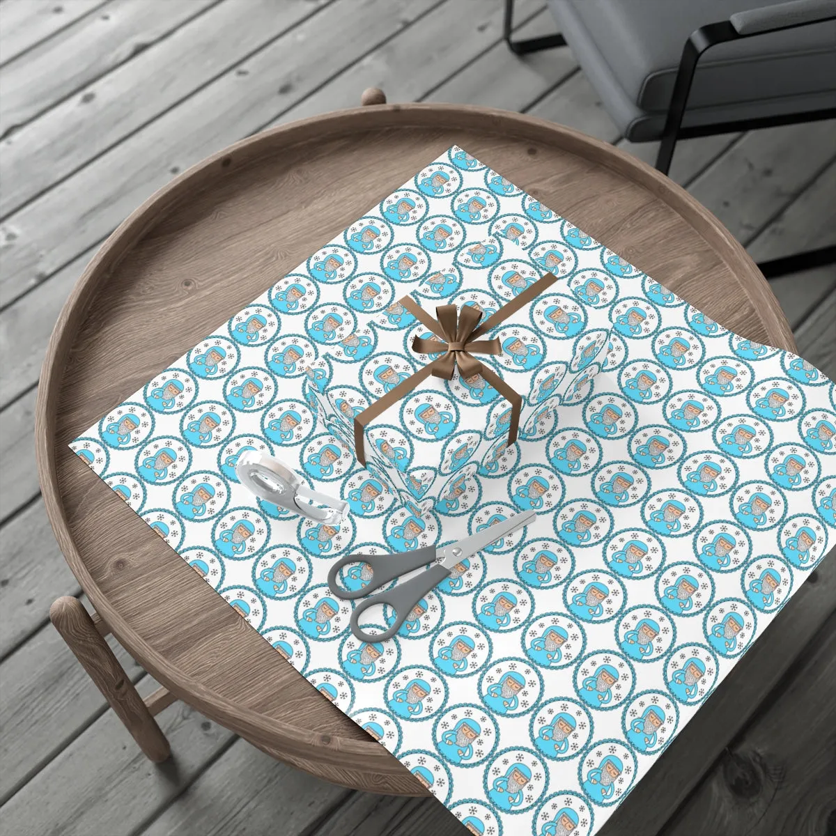 Blue Santa Gift Wrap Paper, Blue Santa Claus Paper, Pastel Christmas Paper, Blue Holiday Wrapping Paper