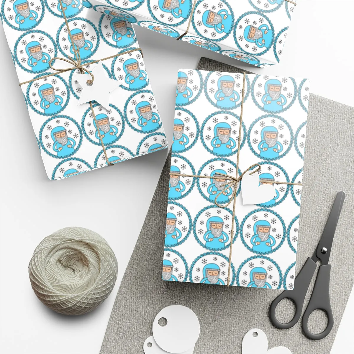 Blue Santa Gift Wrap Paper, Blue Santa Claus Paper, Pastel Christmas Paper, Blue Holiday Wrapping Paper