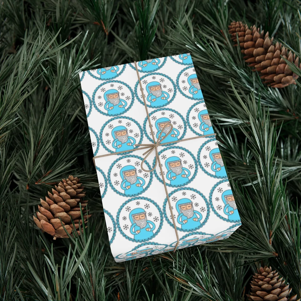 Blue Santa Gift Wrap Paper, Blue Santa Claus Paper, Pastel Christmas Paper, Blue Holiday Wrapping Paper