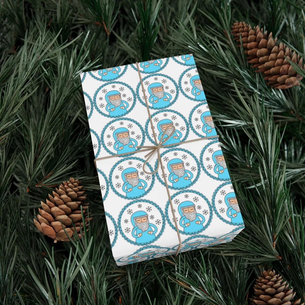 Blue Santa Gift Wrap Paper, Blue Santa Claus Paper, Pastel Christmas Paper, Blue Holiday Wrapping Paper