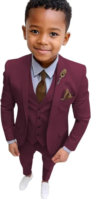 Boys Suits Tuxedo Slim Fit Suit for Kids Toddler 3 Piece Formal Wedding Outfit Jacket Vest Pants Set