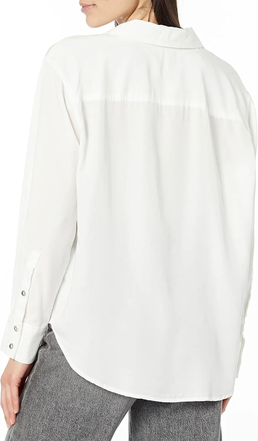 Calvin Klein Women's Split Hem Button Down Shirt with Roll Tab Sleeves
