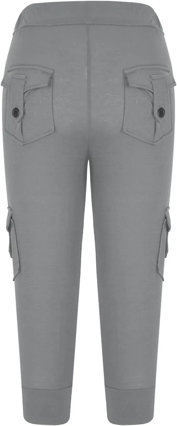 Ceboyel Capris for Women Casual Summer 3/4 Length Cropped Pants High Waist Ladies Cargo Capri Drawstring Trousers with Pocket