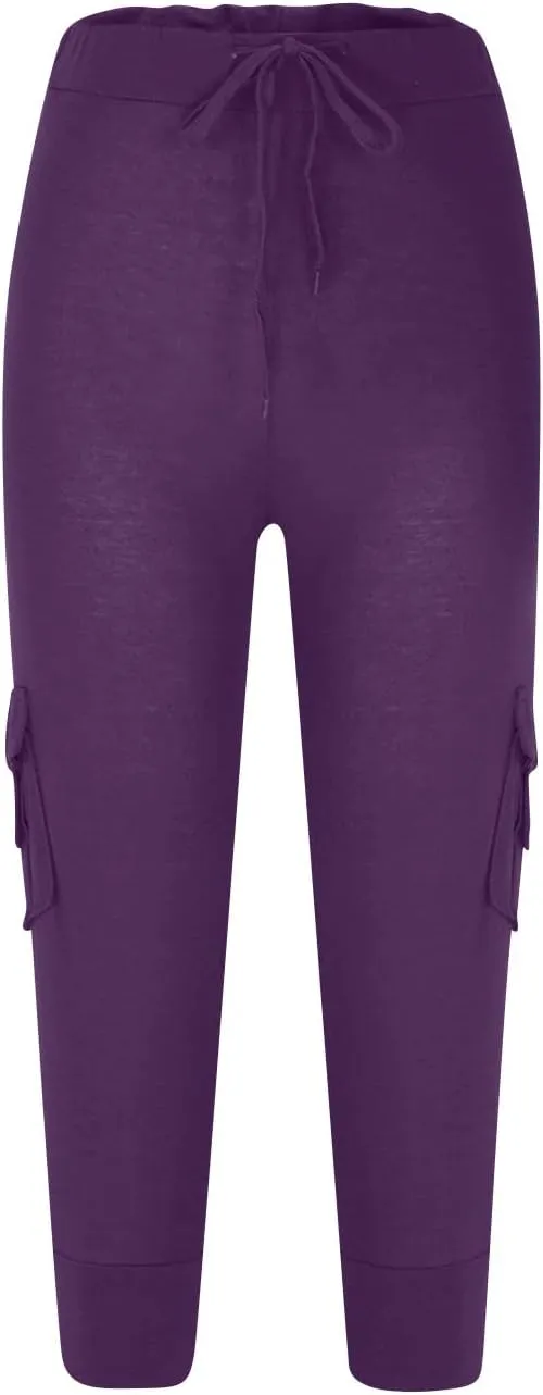 Ceboyel Capris for Women Casual Summer 3/4 Length Cropped Pants High Waist Ladies Cargo Capri Drawstring Trousers with Pocket