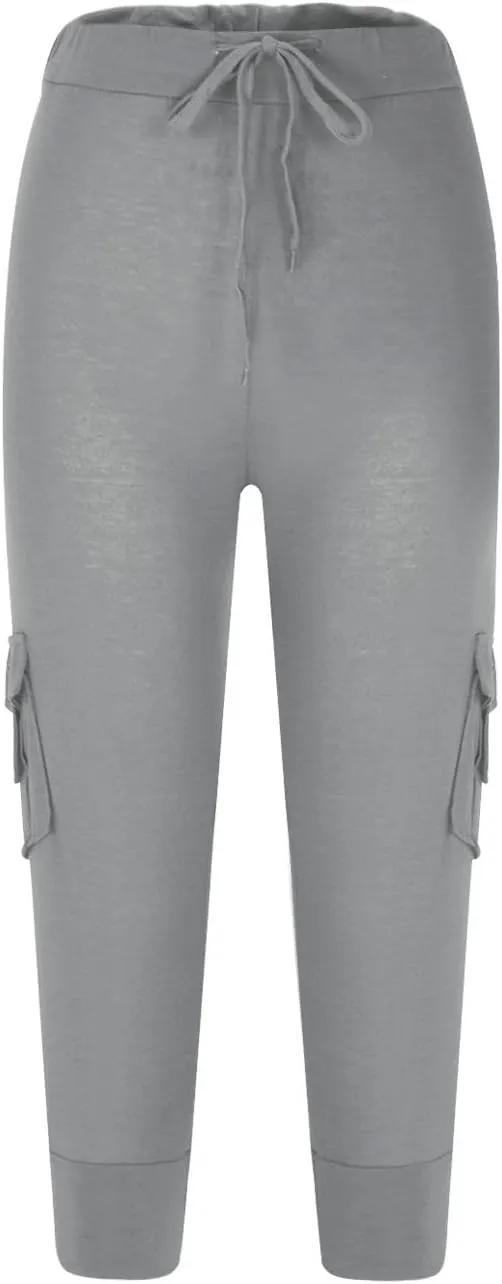 Ceboyel Capris for Women Casual Summer 3/4 Length Cropped Pants High Waist Ladies Cargo Capri Drawstring Trousers with Pocket