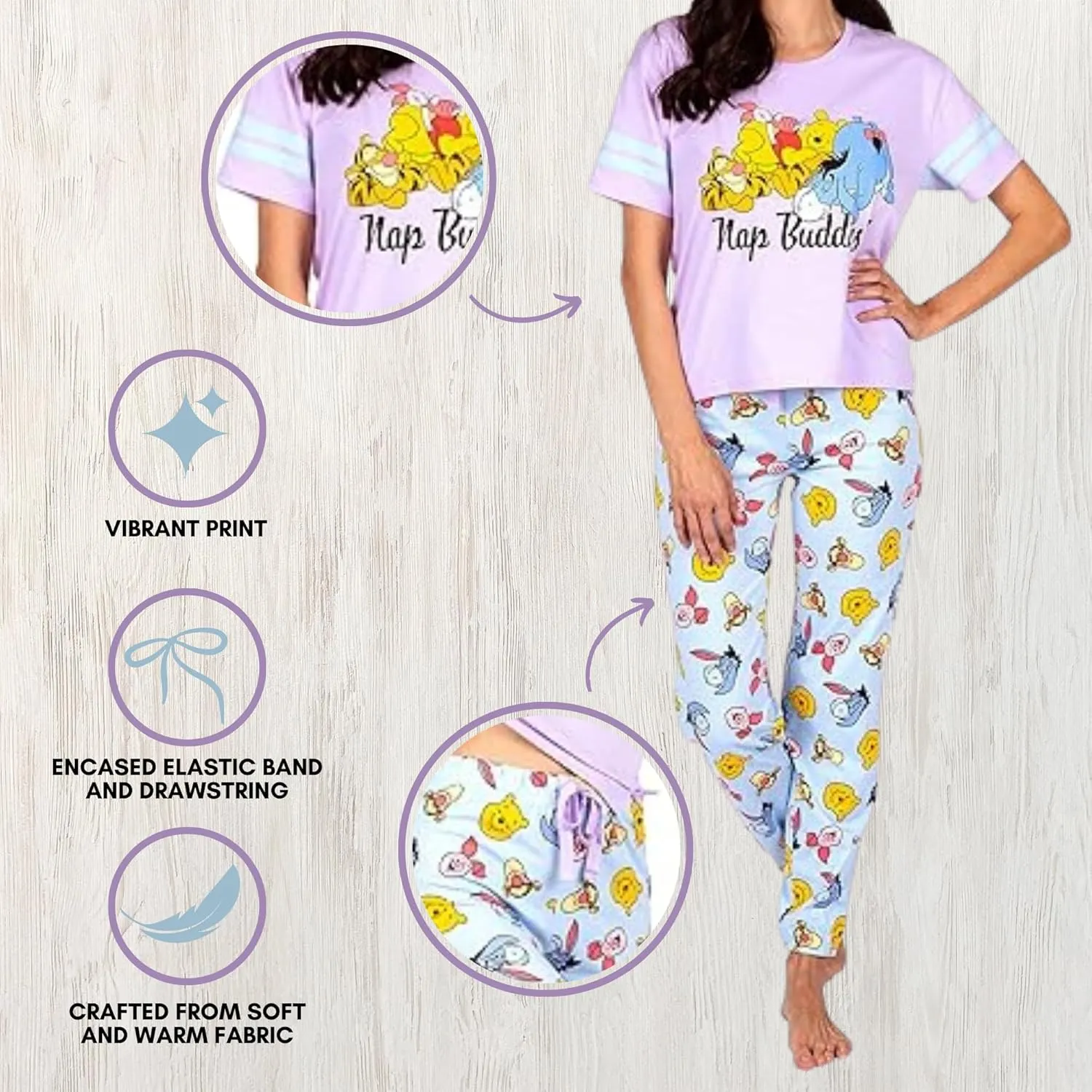 Disney Women's Pajama 2 piece Set, includes Tee and Sleep Pants