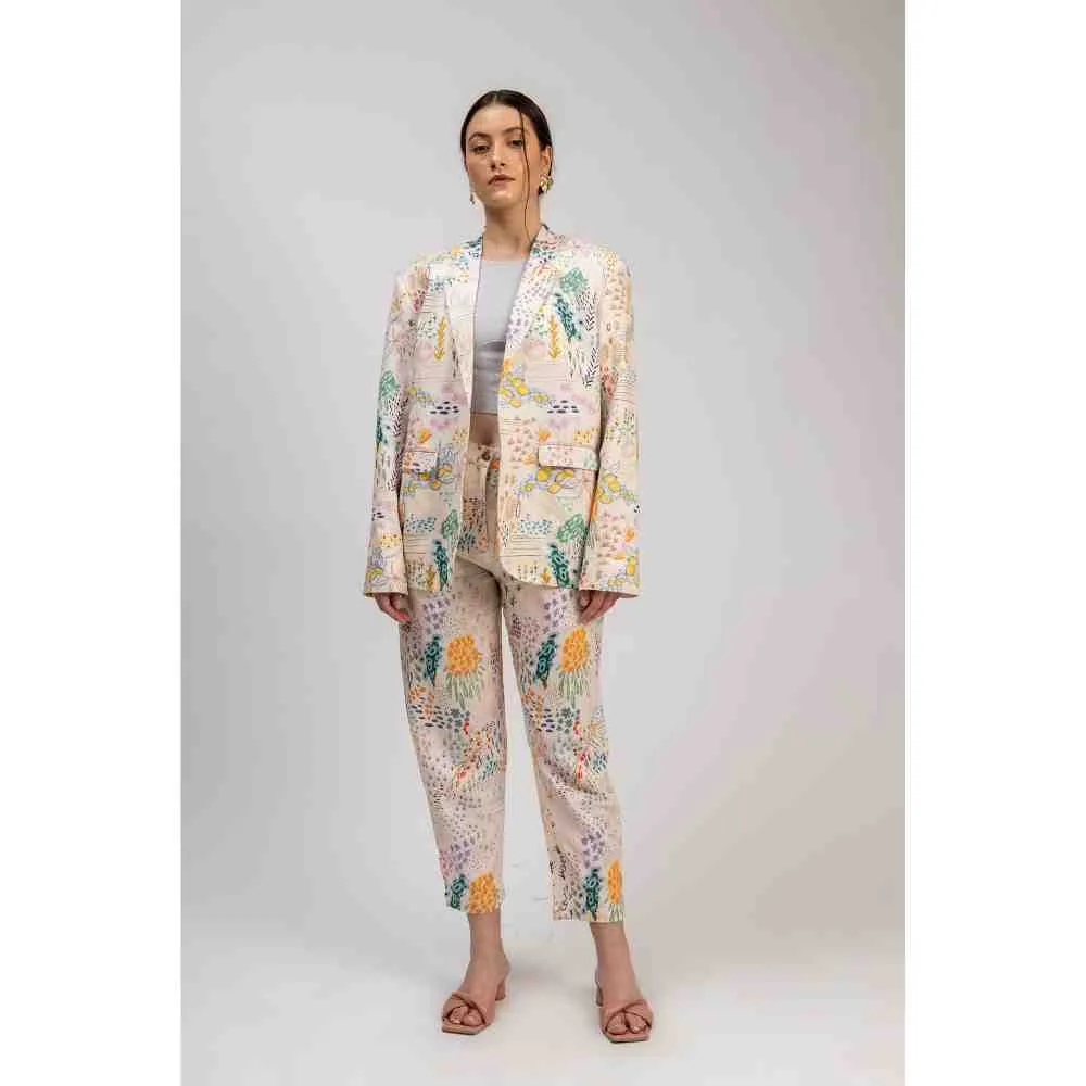 Doodlage Unisex Linen Printed Liza Blazer