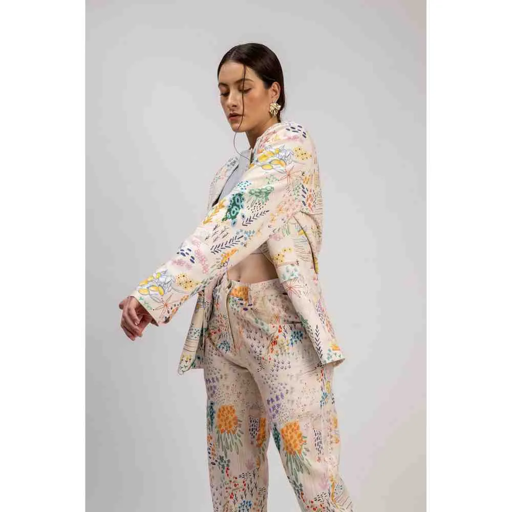 Doodlage Unisex Linen Printed Liza Blazer