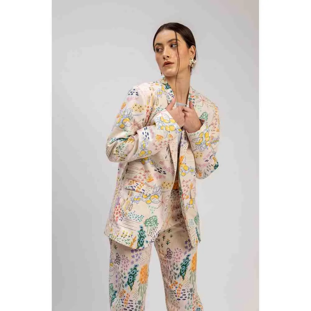 Doodlage Unisex Linen Printed Liza Blazer