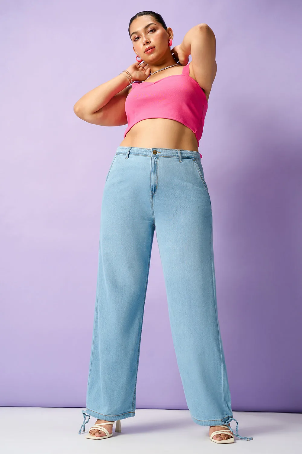 Dusk Blue Curve Denim Korean Pants