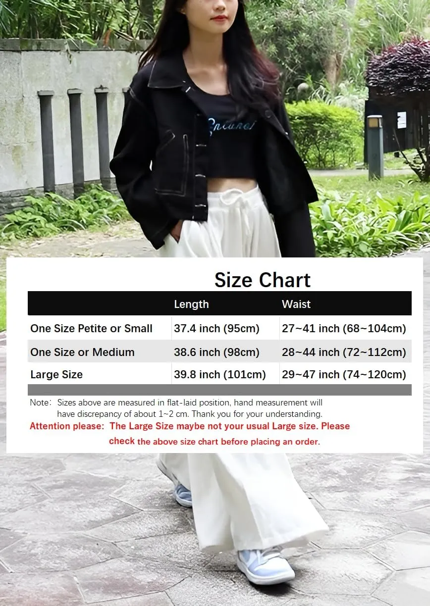 Extra Wide Leg Denim Pants for Women Long Jeans Elastic Waist with Pockets Plus Size Loose Casual