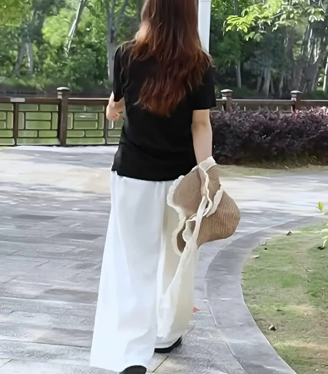 Extra Wide Leg Denim Pants for Women Long Jeans Elastic Waist with Pockets Plus Size Loose Casual