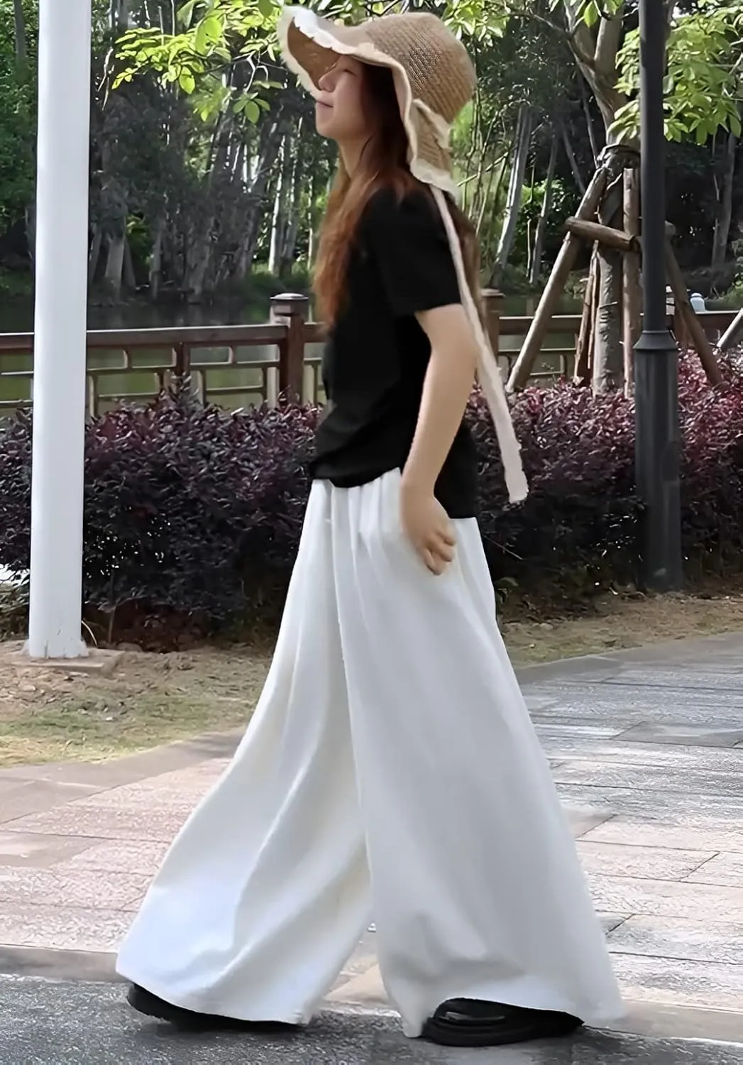 Extra Wide Leg Denim Pants for Women Long Jeans Elastic Waist with Pockets Plus Size Loose Casual