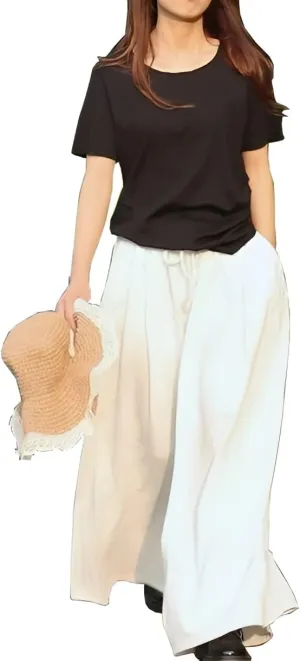 Extra Wide Leg Denim Pants for Women Long Jeans Elastic Waist with Pockets Plus Size Loose Casual