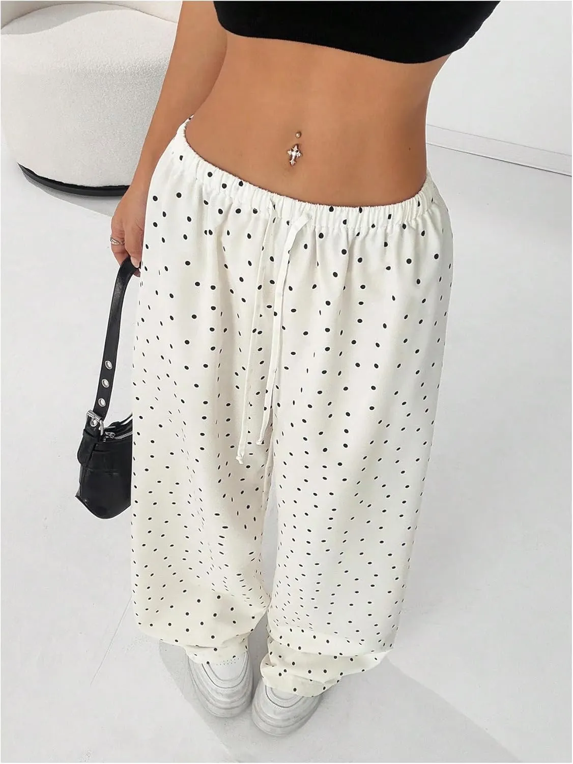 Floerns Women's Drawstring Waist Leopard Print Trousers Tie Front Wide Leg Pants