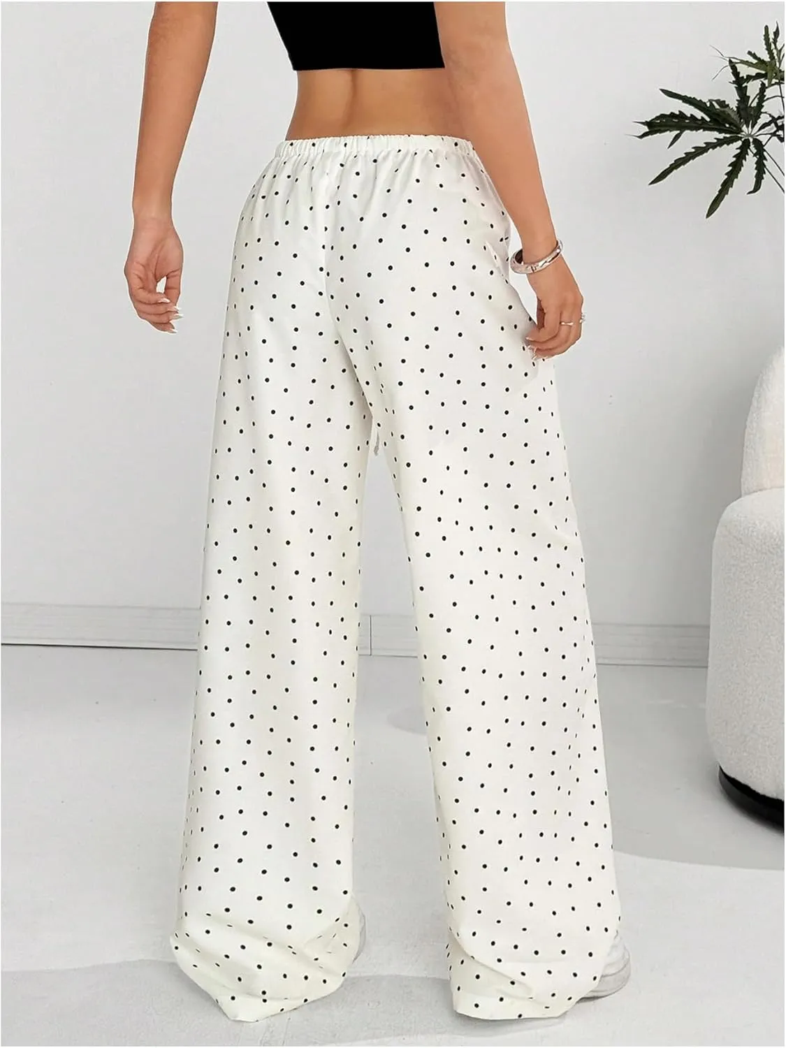 Floerns Women's Drawstring Waist Leopard Print Trousers Tie Front Wide Leg Pants