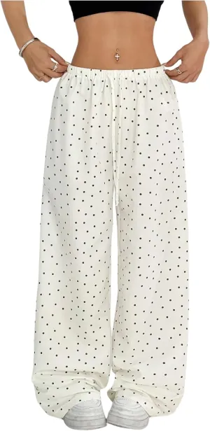 Floerns Women's Drawstring Waist Leopard Print Trousers Tie Front Wide Leg Pants
