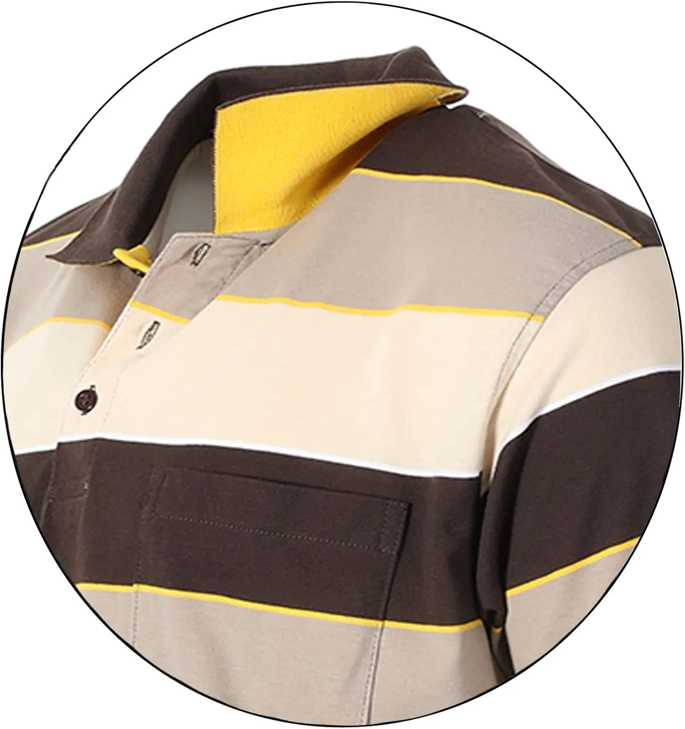 Gioberti Mens Slim Fit Wide Striped Polo Shirt with Pocket - Contrasting Collar Short Sleeve Yarn Dye