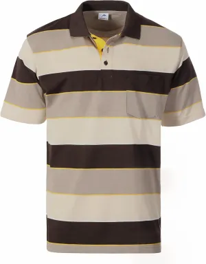 Gioberti Mens Slim Fit Wide Striped Polo Shirt with Pocket - Contrasting Collar Short Sleeve Yarn Dye