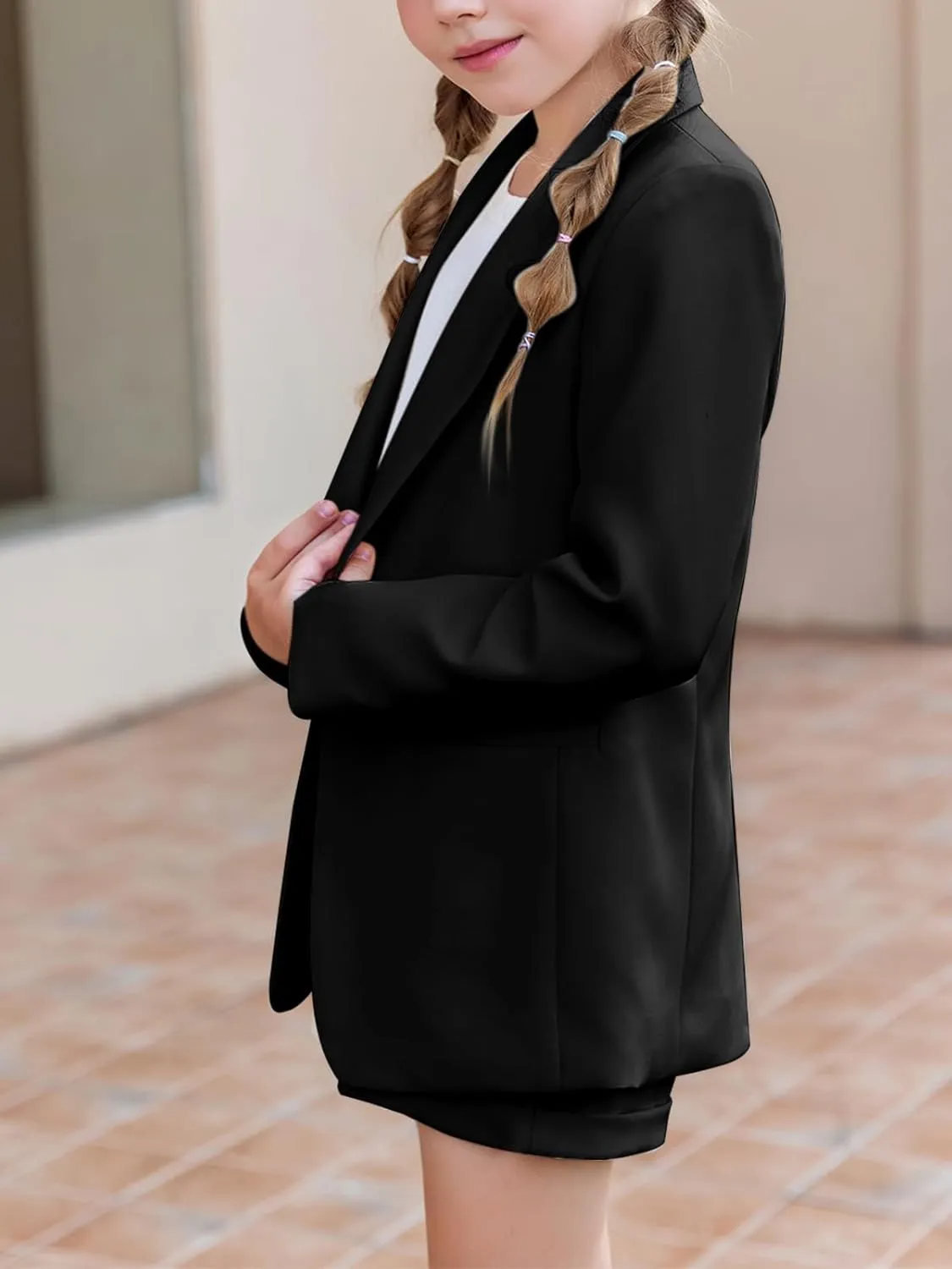 Girls 2 Piece Outfits Button Front Long Sleeve Blazer and Short Pants Suit Sets 4-14 Years