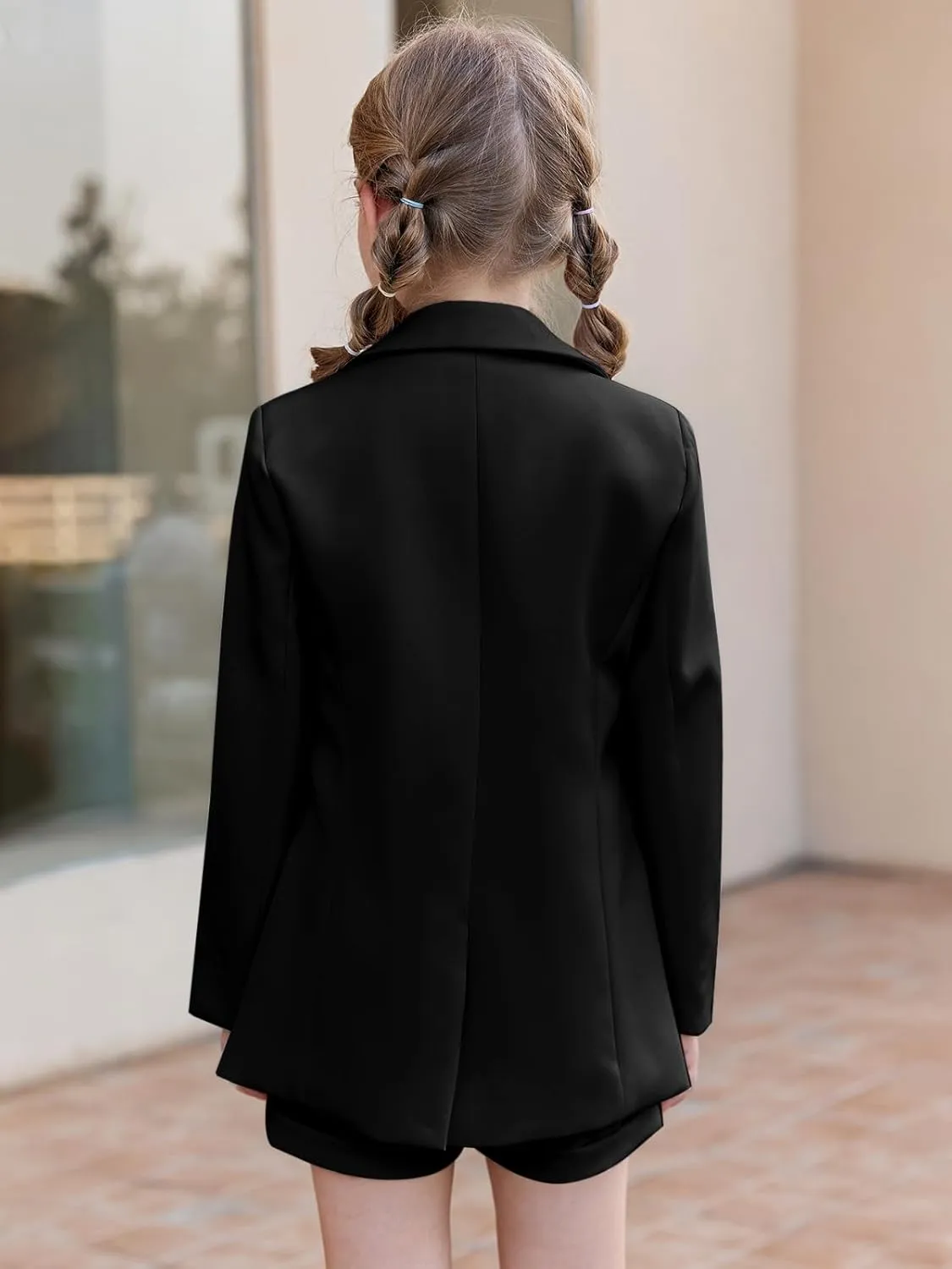 Girls 2 Piece Outfits Button Front Long Sleeve Blazer and Short Pants Suit Sets 4-14 Years