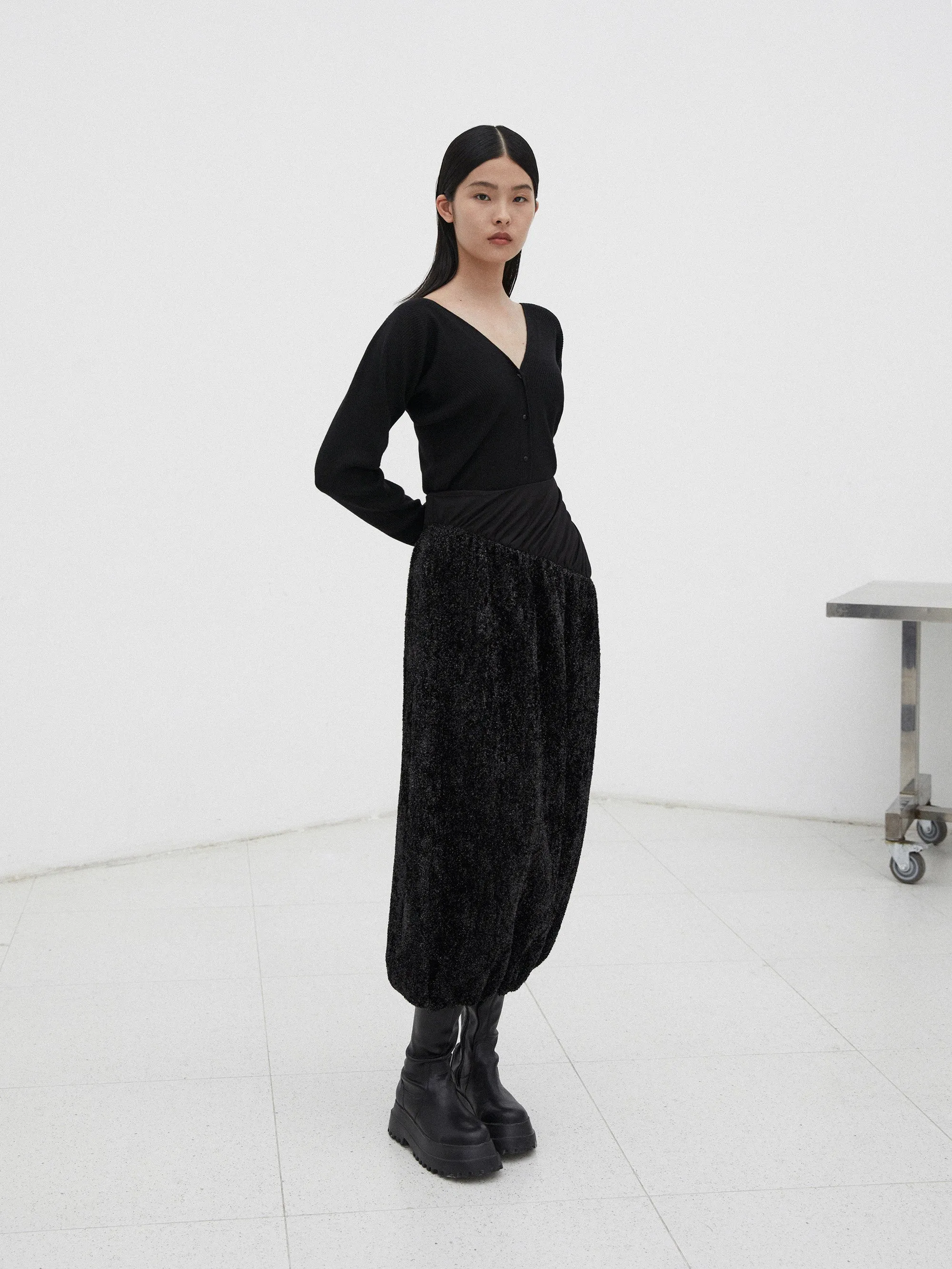 Glass Yarn Gathered Curve Skirt